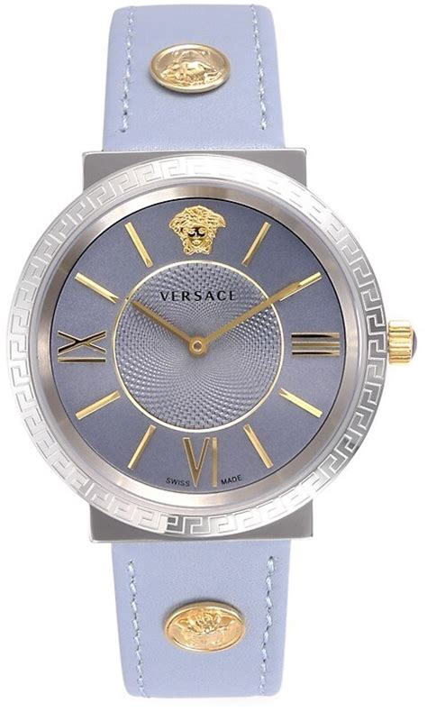 versace stainless steel & leather strap watch|Men's Designer, Luxury and High.